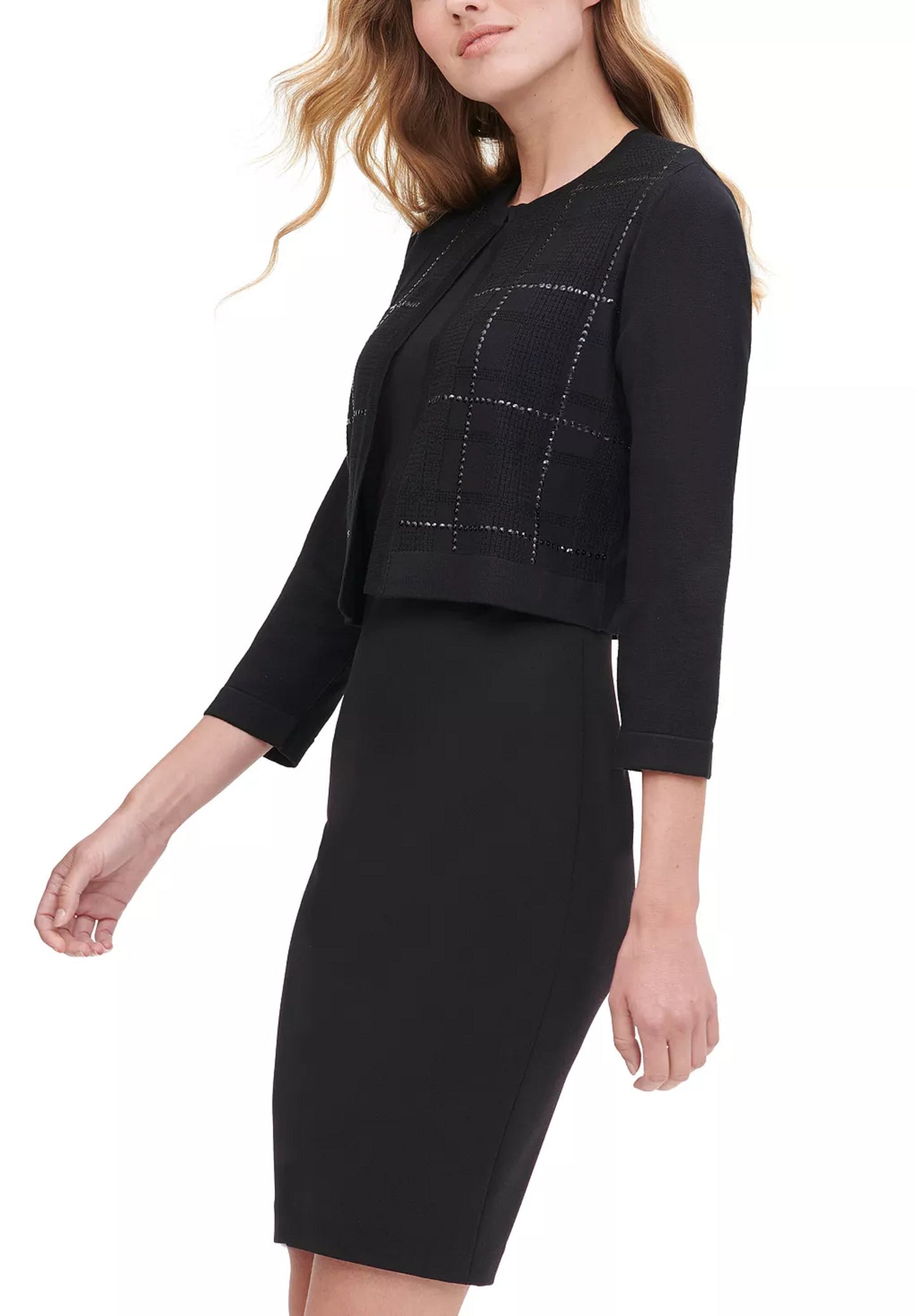 Tommy Hilfiger Feminino Tonal Lantejoulas Xadrez Shrug Cinza Tamanho X-G