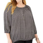 Blusa feminina plus size Michael Kors Boho Check com estampa camponesa, tamanho 0X, prateada