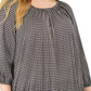 Blusa feminina plus size Michael Kors Boho Check com estampa camponesa, tamanho 0X, prateada