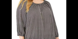 Blusa feminina plus size Michael Kors Boho Check com estampa camponesa, tamanho 0X, prateada