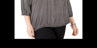 Blusa feminina plus size Michael Kors Boho Check com estampa camponesa, tamanho 0X, prateada