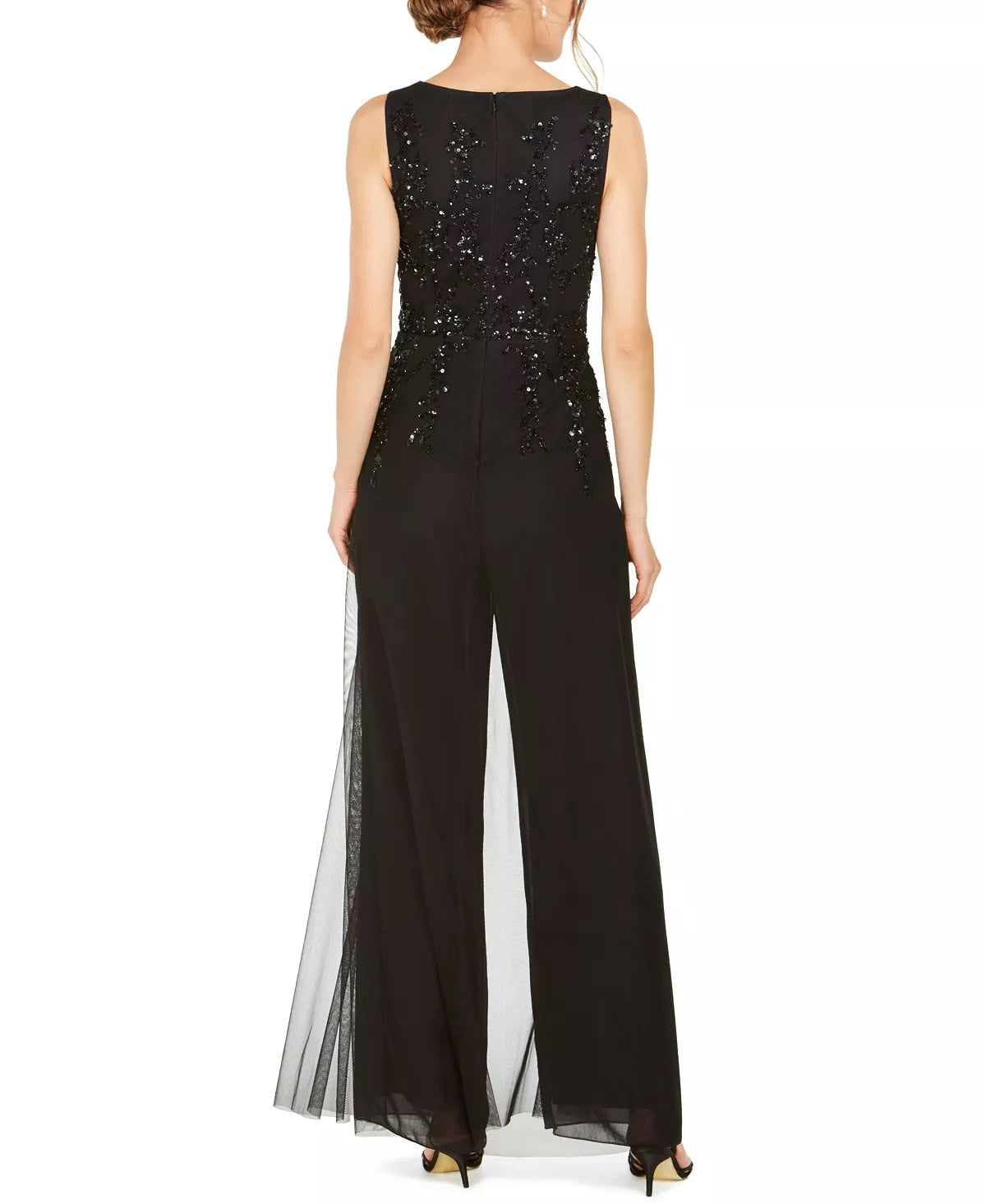 Adrianna Papell Macacão Feminino Petite Embelezado com Pernas Largas Preto Tamanho 12 Petite