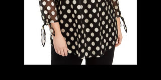 Blusa Alfani Feminina Plus com Bolinhas Metálicas e Manga Transparente em Lurex Dourado, Preto, Tamanho 0X