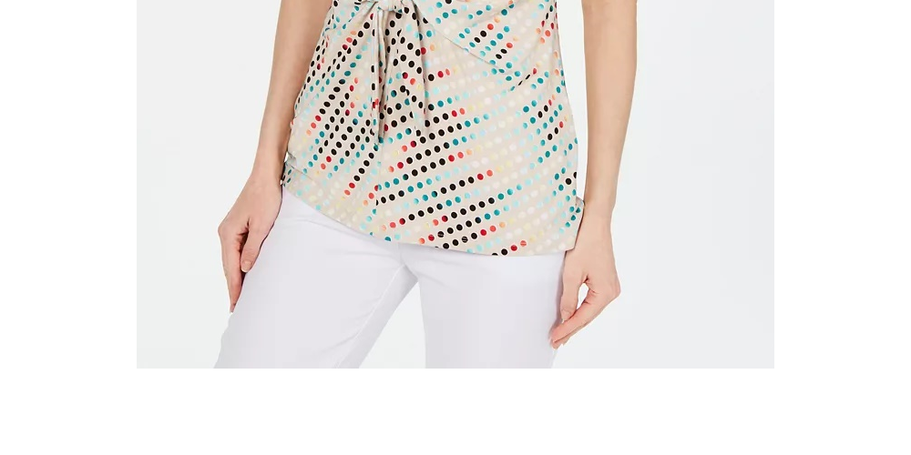 Blusa feminina Alfani estampada sem mangas com amarração frontal, bege-cáqui, tamanho grande
