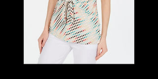 Alfani Women's Printed Sleeveless Tie-Front Top Beigekhaki Size Large