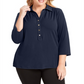 Camisa polo feminina Charter Club Plus manga 3/4 azul tamanho 3X