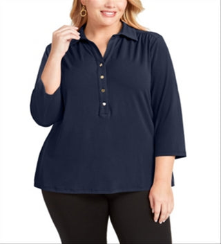 Camisa polo feminina Charter Club Plus manga 3/4 azul tamanho 3X