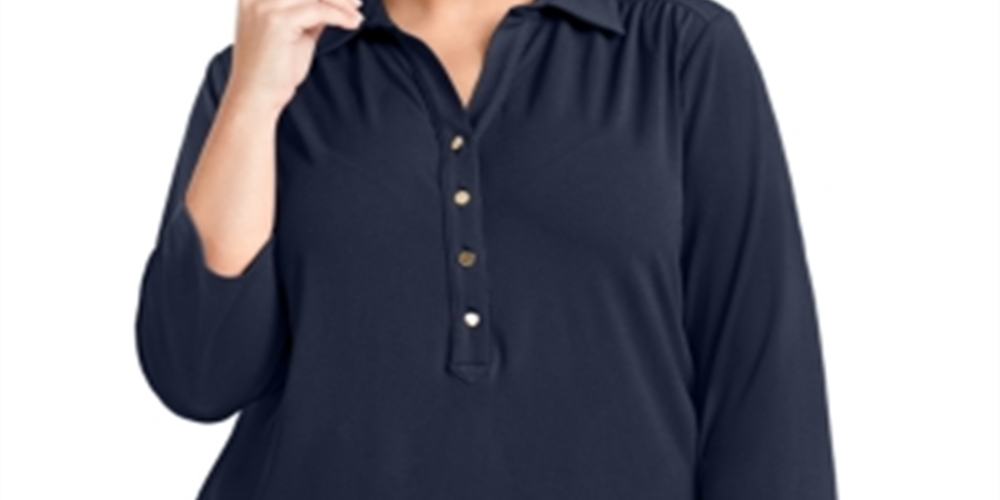 Camisa polo feminina Charter Club Plus manga 3/4 azul tamanho 3X
