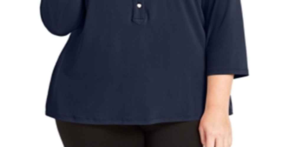 Camisa polo feminina Charter Club Plus manga 3/4 azul tamanho 3X