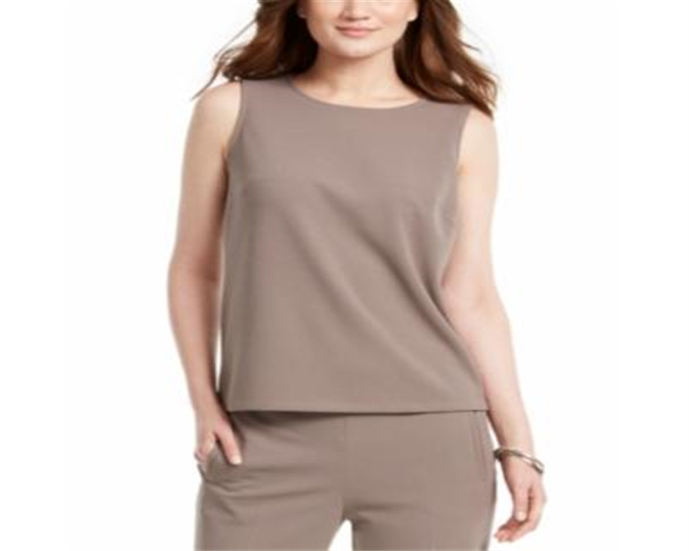 Blusa de crepe drapeada sem mangas com decote redondo e decote redondo Nine West para mulheres - marrom, tamanho M