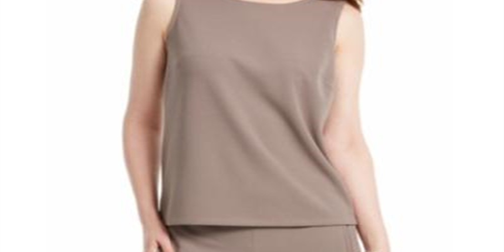 Blusa de crepe drapeada sem mangas com decote redondo e decote redondo Nine West para mulheres - marrom, tamanho M