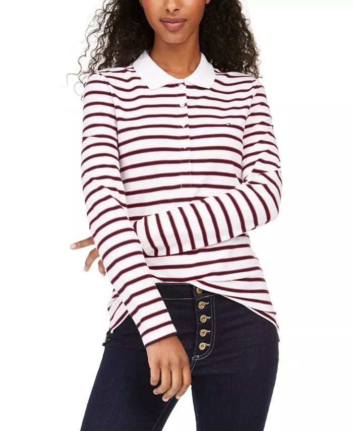 Camisa polo feminina Tommy Hilfiger manga comprida rosa tamanho extragrande