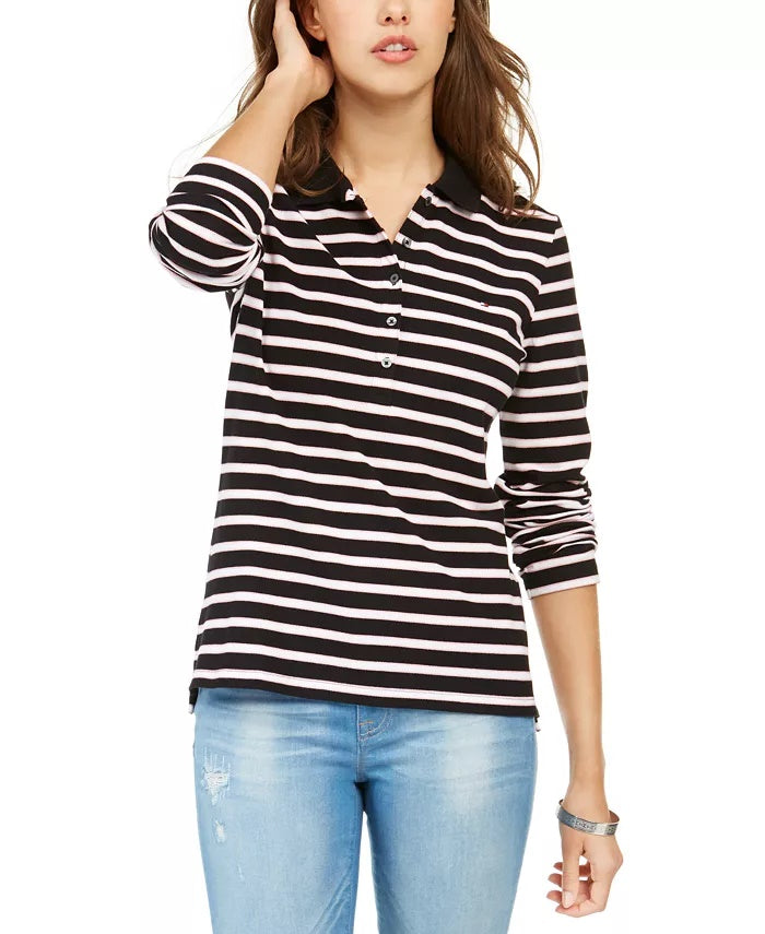 Camisa polo feminina Tommy Hilfiger manga comprida rosa tamanho grande