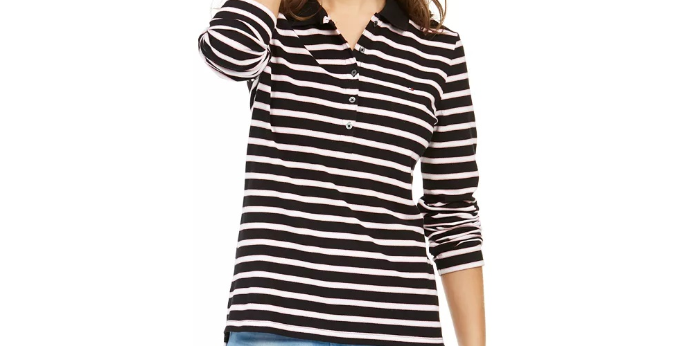 Camisa polo feminina Tommy Hilfiger manga comprida rosa tamanho grande