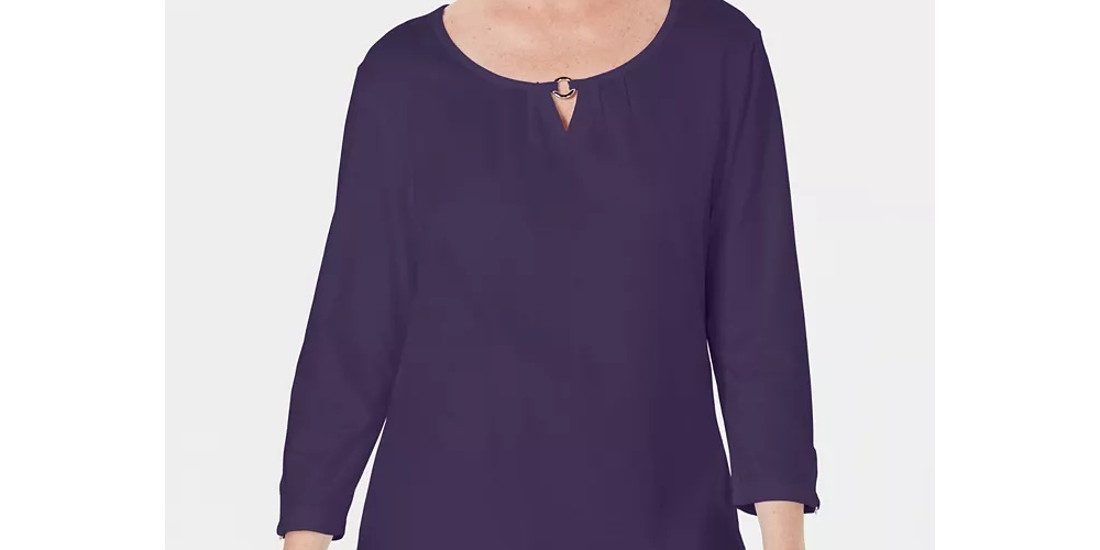 Blusa feminina Karen Scott com manga três quartos, azul, tamanho XX-G