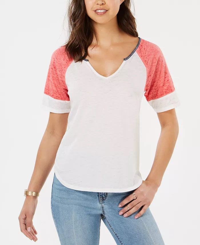 Camiseta de futebol americano Hippie Rose Juniors Colorblocked Burnout, tamanho grande, prata