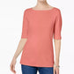 Karen Scott Top Feminino Petite Manga Cotovelo Vermelho Tamanho Médio