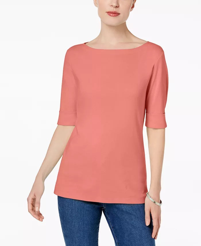 Karen Scott Top Feminino Petite Manga Cotovelo Vermelho Tamanho Médio
