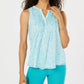 Charter Club feminino, blusa franzida com estampa de cavalo-marinho, tamanho PL, azul