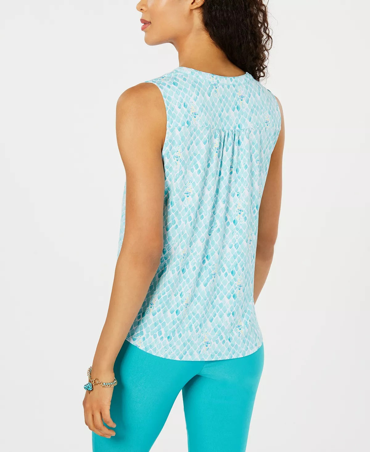 Charter Club feminino, blusa franzida com estampa de cavalo-marinho, tamanho PL, azul