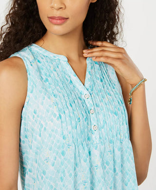 Charter Club feminino, blusa franzida com estampa de cavalo-marinho, tamanho PL, azul