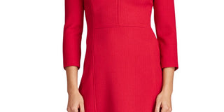 Vestido de coquetel Ralph Lauren feminino com zíper, manga 3/4, decote em V acima do joelho, corte flare, perna reta, vermelho, tamanho 2, pequeno
