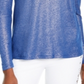 Blusa feminina Michael Kors com babados metálicos, manga comprida, gola joia, azul, tamanho extrapequeno