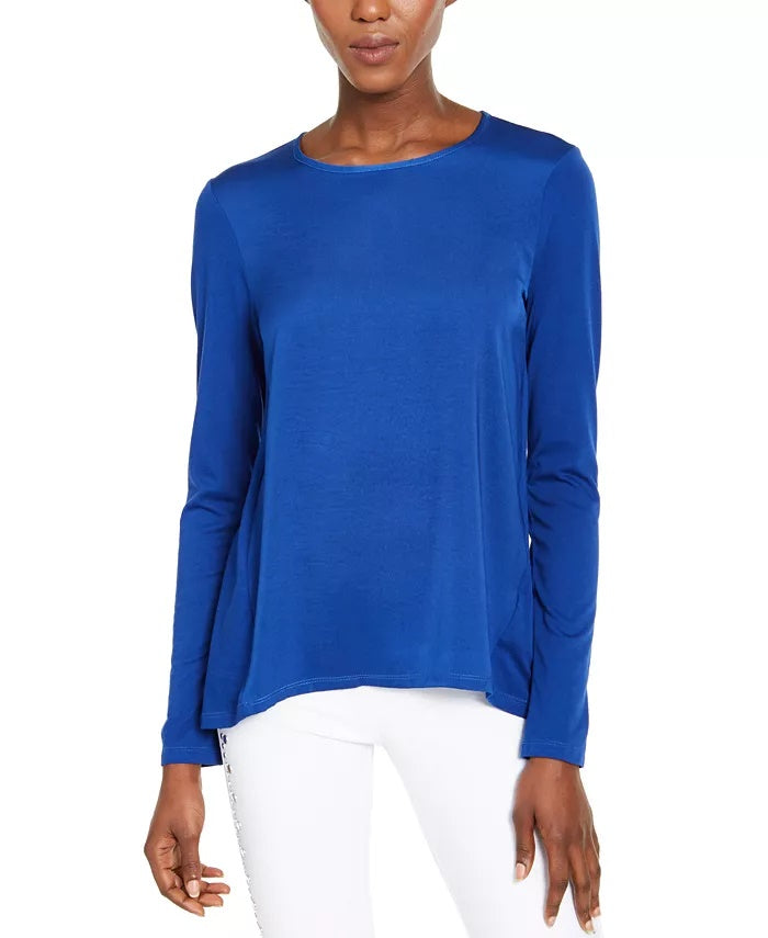 Blusa feminina Michael Kors Mixed-Media, tamanhos regular e pequeno, azul, tamanho extragrande