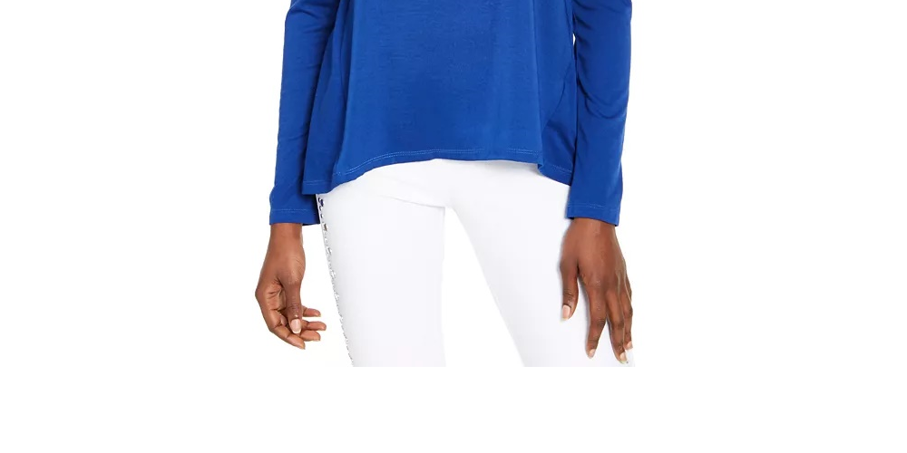 Blusa feminina Michael Kors Mixed-Media, tamanhos regular e pequeno, azul, tamanho extragrande