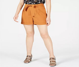 Shorts de crepe com cinto Bar III feminino marrom tamanho 0