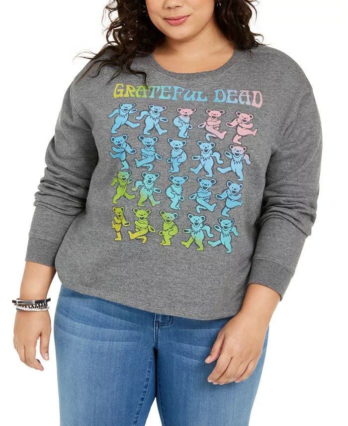 Moletom feminino Love Tribe, tamanho grande, estampa gráfica Grateful Dead, cinza, tamanho 2X