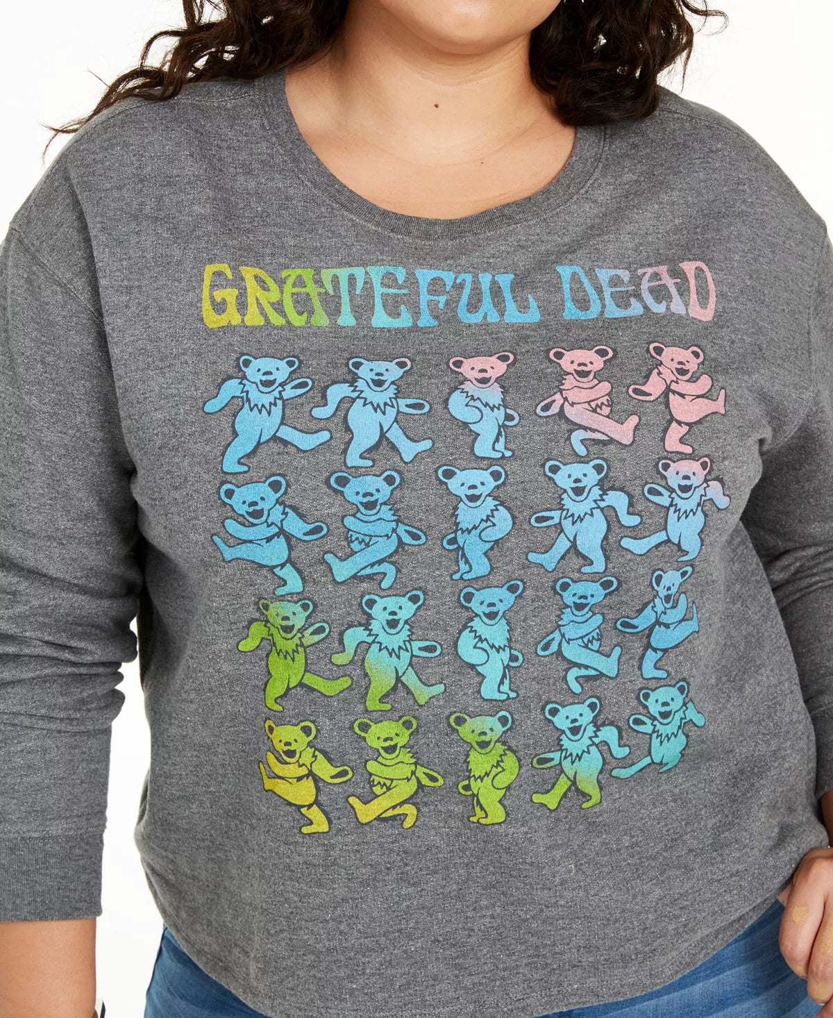 Moletom feminino Love Tribe, tamanho grande, estampa gráfica Grateful Dead, cinza, tamanho 2X