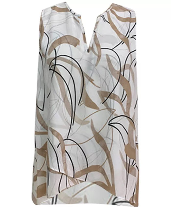 Blusa feminina Alfani estampada cruzada bege cáqui tamanho X-Large