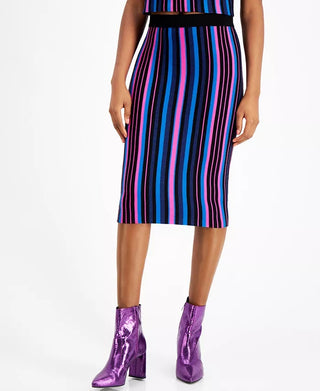 Bar III Women's Metallic Striped Metallic Striped Pencil Skirt Pink Size Large