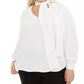 Blusa feminina plus size com decote em V, da Bar III, branca, tamanho 1X