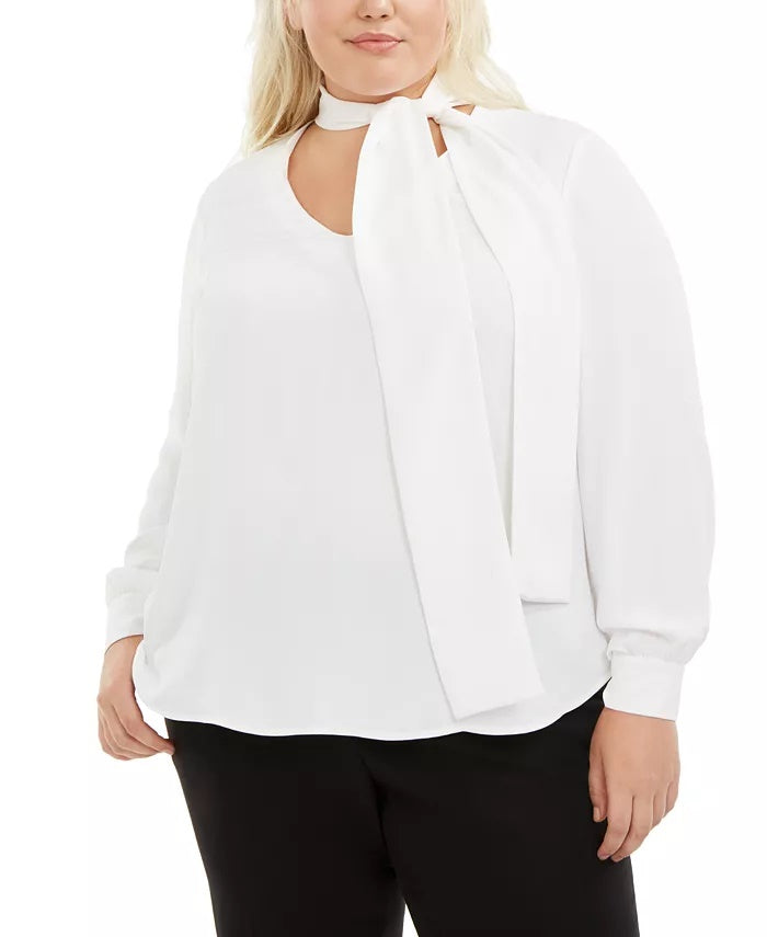 Blusa feminina plus size com decote em V, da Bar III, branca, tamanho 1X