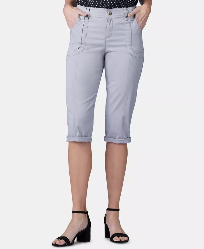 Calça Capri Feminina Lee Platinum com Bolso Patch Cinza Tamanho 10 Petite