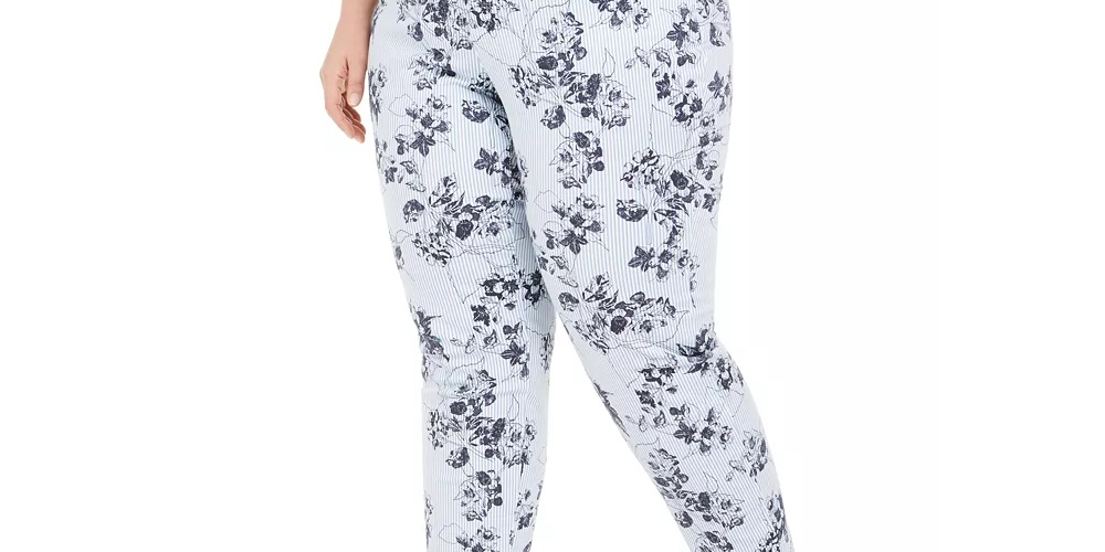 Calça jeans skinny estampada plus size Bristol feminina Charter Club, azul, tamanho 18W