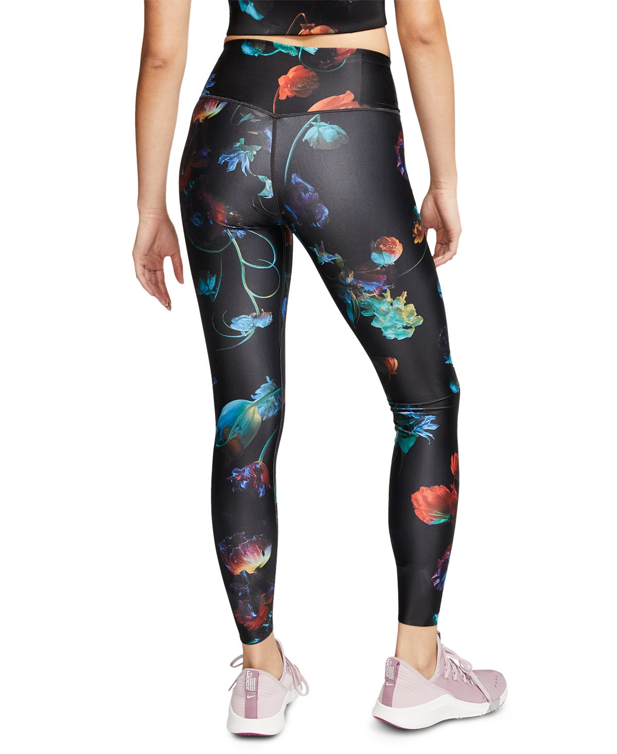 Calça de treino Nike Power Dri Fit Floral Print Cintura alta, azul, tamanho XS