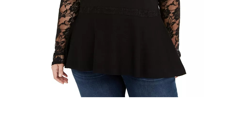 Suéter peplum de renda plus size feminino INC International Concepts, vermelho, tamanho 1X