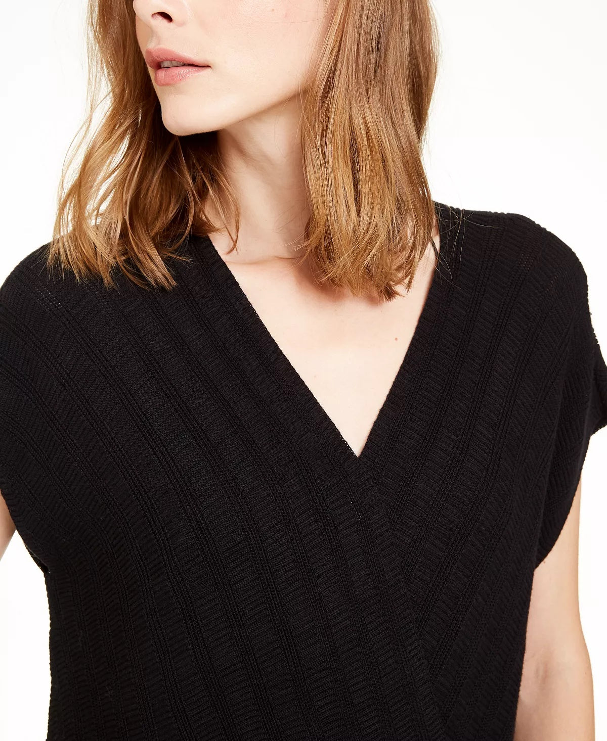 Suéter feminino Alfani listrado com manga morcego, tamanho médio, preto