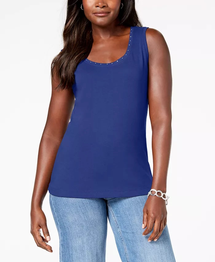 Regata feminina Karen Scott de algodão com tachas, cinza, tamanho grande