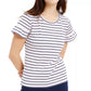 Camiseta feminina Maison Jules com listras rosa, manga curta e decote redondo, tamanho XX-G