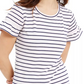 Camiseta feminina Maison Jules com listras rosa, manga curta e decote redondo, tamanho XX-G