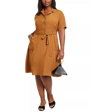Vestido-camisa midi plus size Monteau Trendy feminino marrom tamanho 2X