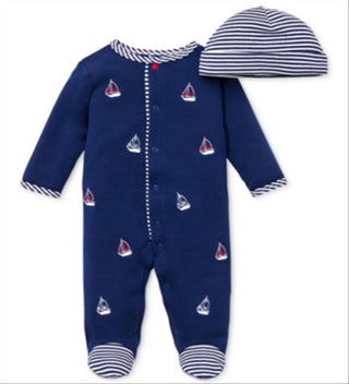 Conjunto de chapéu e chapéu Little Me Boy's Sailboats Azul Tamanho 3M