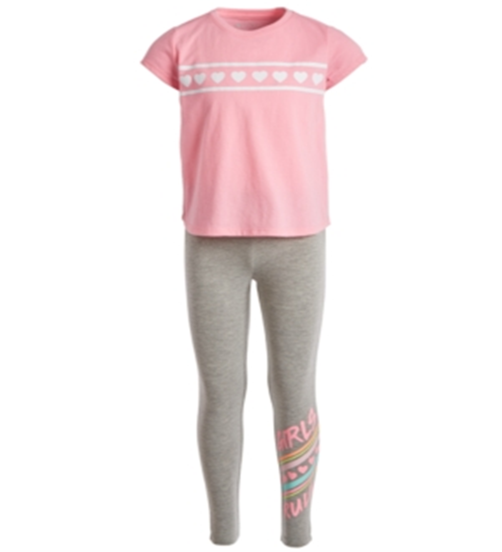Conjunto de 2 peças de camiseta e leggings para meninas Ideology Toddler, listra de coração, rosa, tamanho 4T