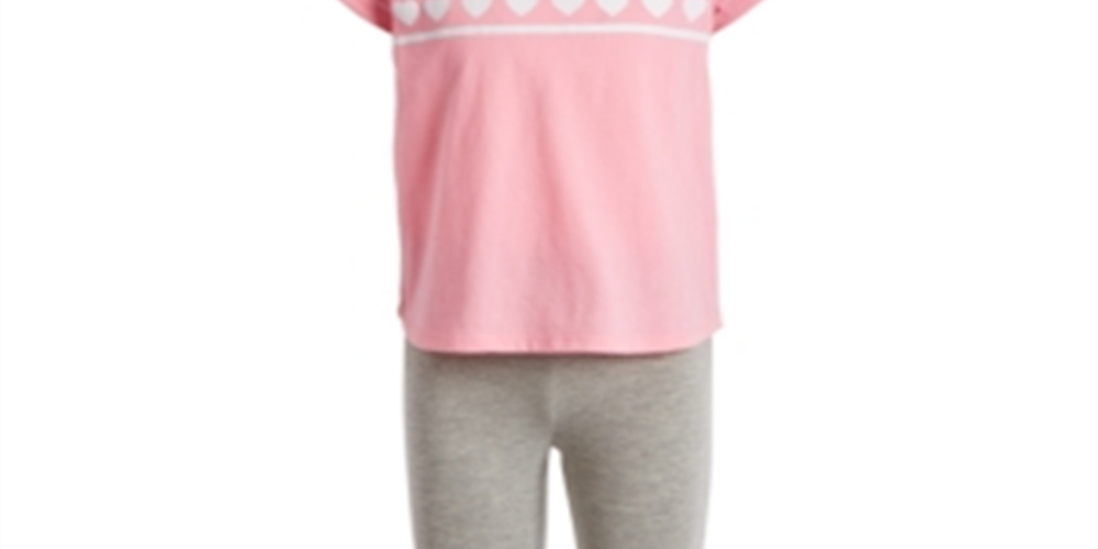 Conjunto de 2 peças de camiseta e leggings para meninas Ideology Toddler, listra de coração, rosa, tamanho 4T