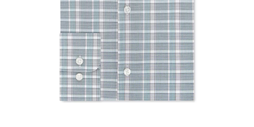 Camisa social masculina Calvin Klein Steel Classic/Regular-Fit, sem necessidade de passar, com elástico, xadrez verde, tamanho 17-32/33