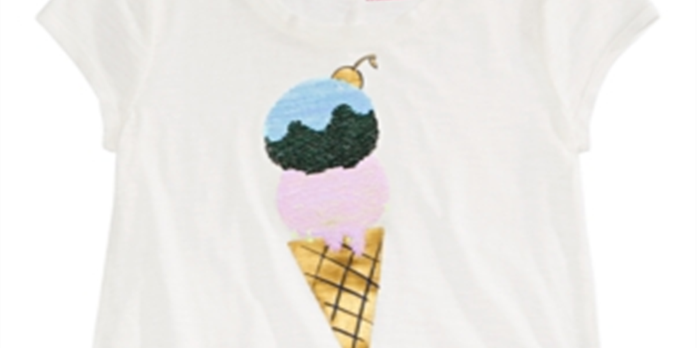 Camiseta de lantejoulas com estampa de sorvete para meninas grandes da Epic Threads, branca, tamanho P